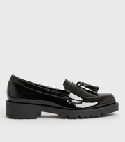 New Look Black Patent Tassel Chunky Loafers